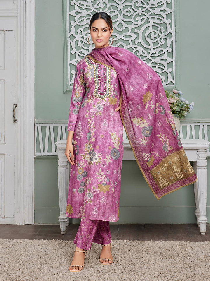 Purple Floral Linen Suit Set