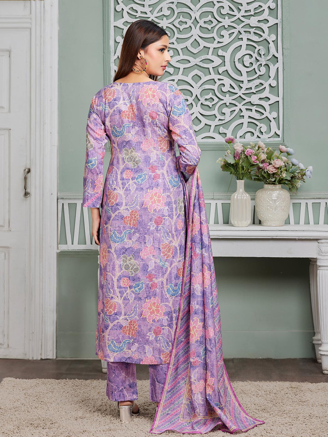 Lavender Floral Linen Suit Set