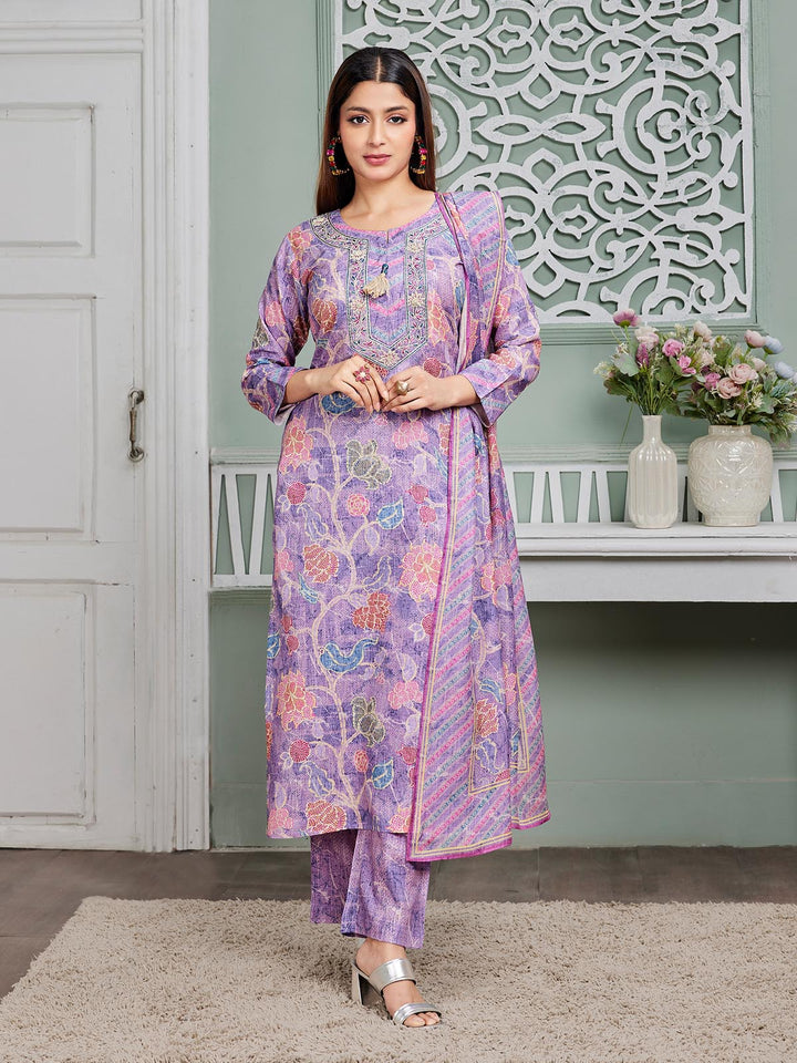 Lavender Floral Linen Suit Set