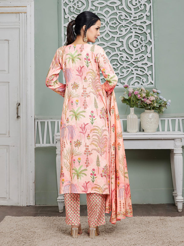 Pink Tropical Print Linen Suit Set