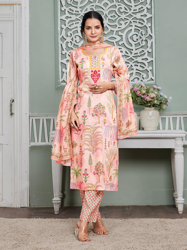 Pink Tropical Print Linen Suit Set