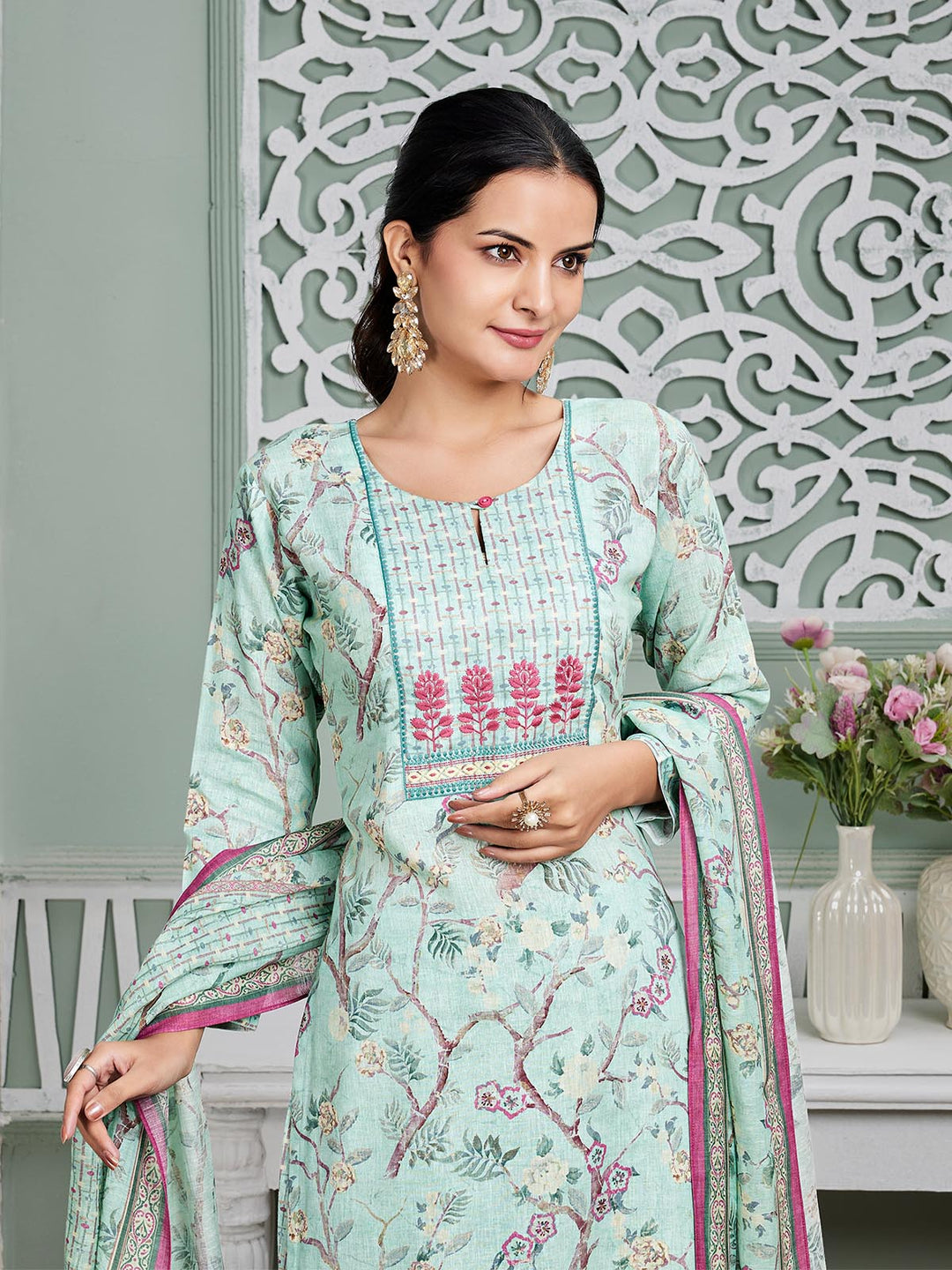 Aqua Green Tropical Linen Suit Set