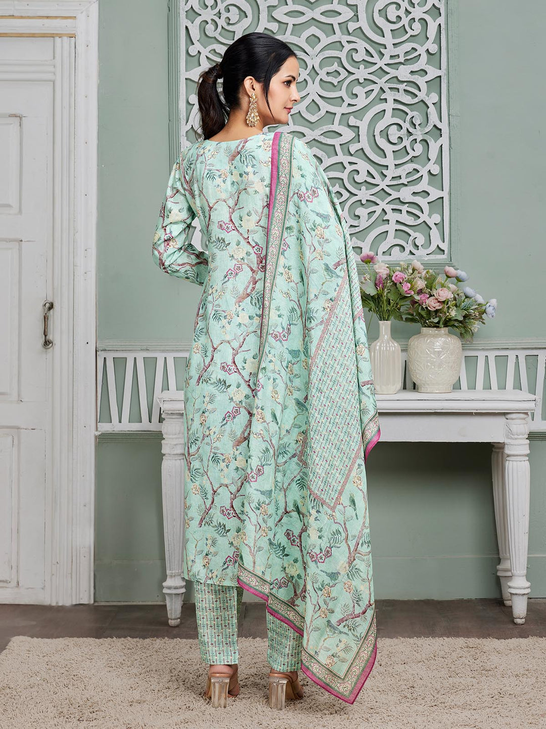 Aqua Green Tropical Linen Suit Set