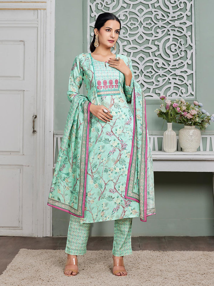 Aqua Green Tropical Linen Suit Set