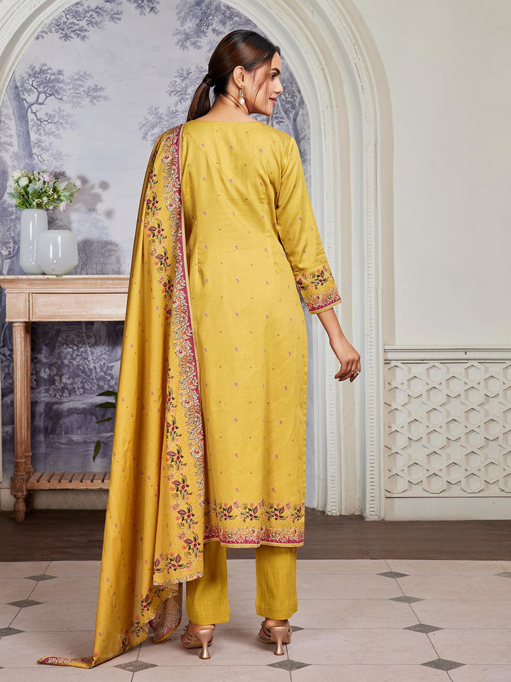 Saffron Yellow Floral Cotton Suit Set