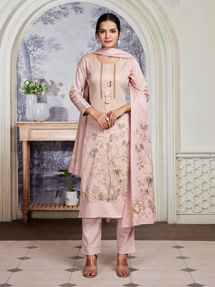 Faint Blush Pink Floral Cotton Suit Set