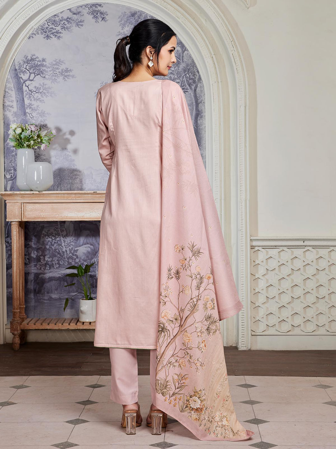 Faint Blush Pink Floral Cotton Suit Set