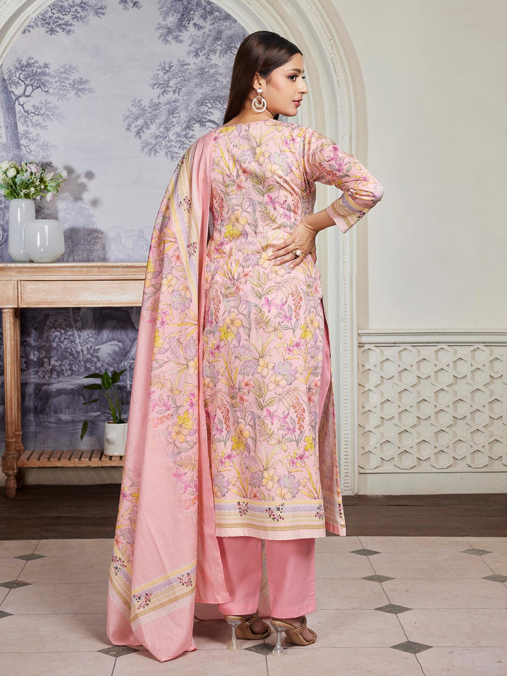 Coral Pink Floral Cotton Suit Set