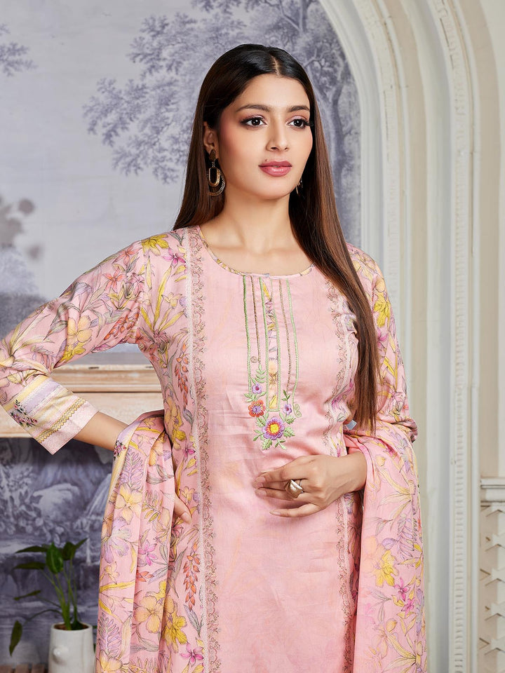 Coral Pink Floral Cotton Suit Set