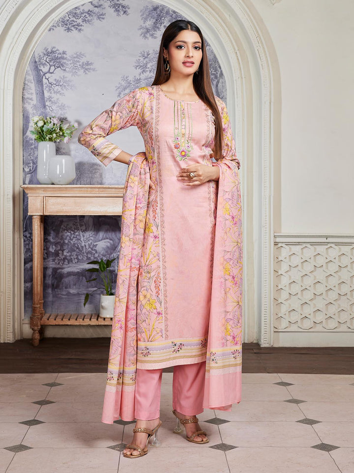 Coral Pink Floral Cotton Suit Set