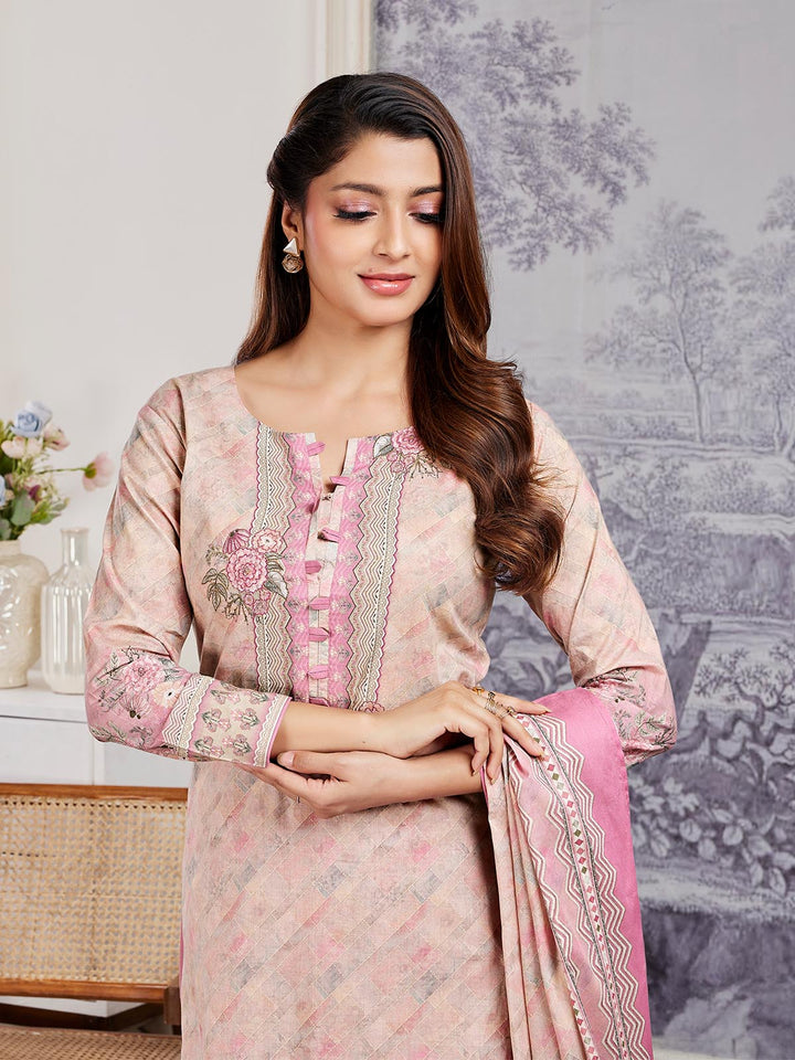 Blush Beige Floral Cotton Suit Set