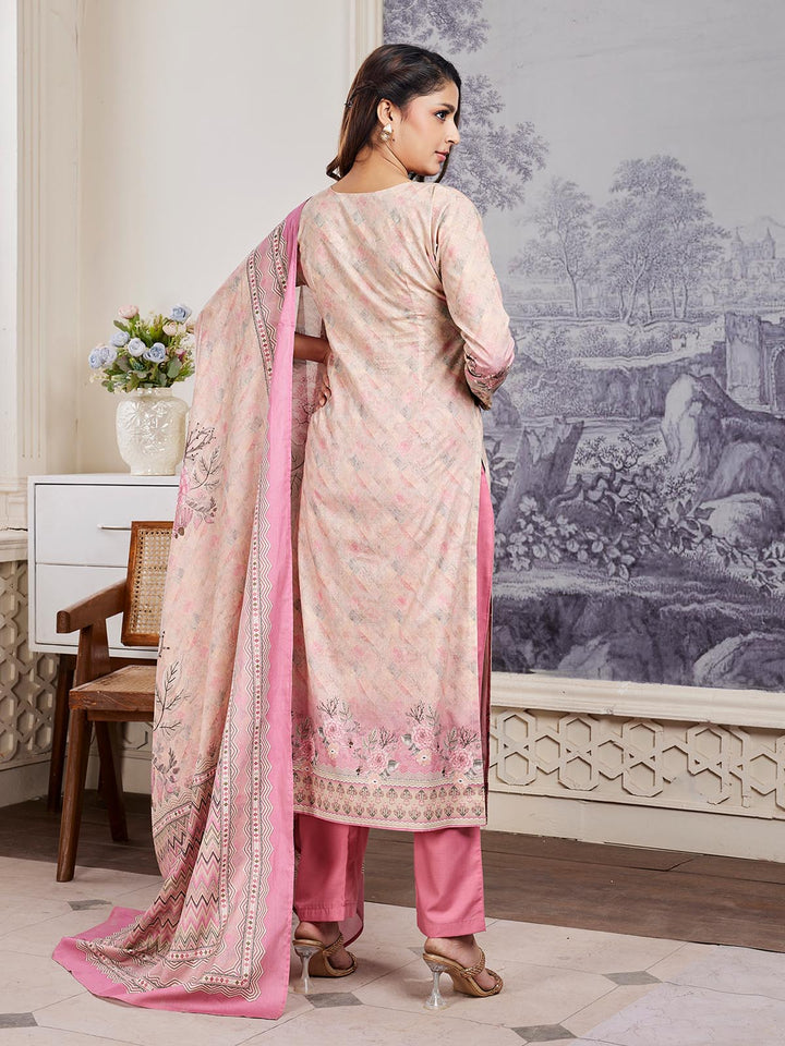 Blush Beige Floral Cotton Suit Set