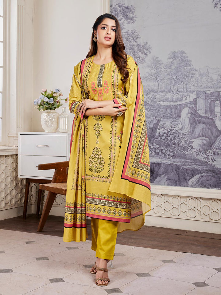 Yellow Floral Cotton Suit Set