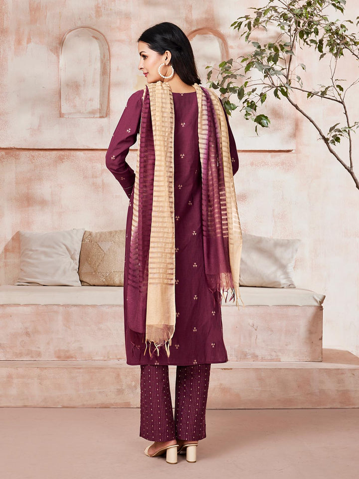 Burgundy Woven Cotton Suit Set