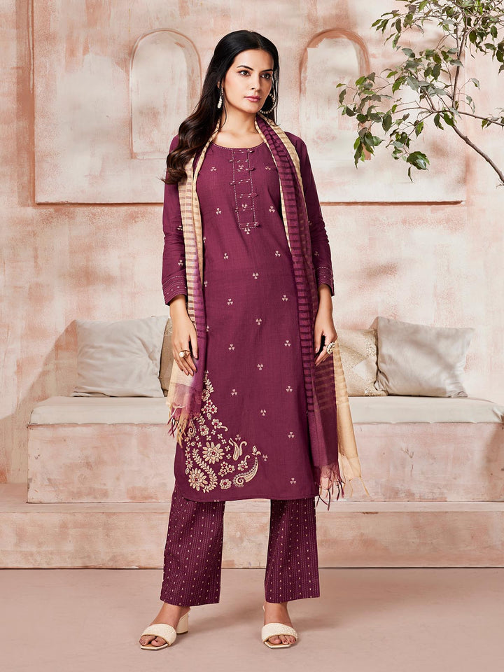 Burgundy Woven Cotton Suit Set