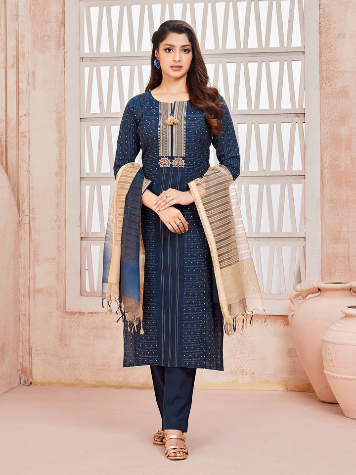 Deep Blue Woven Cotton Suit Set