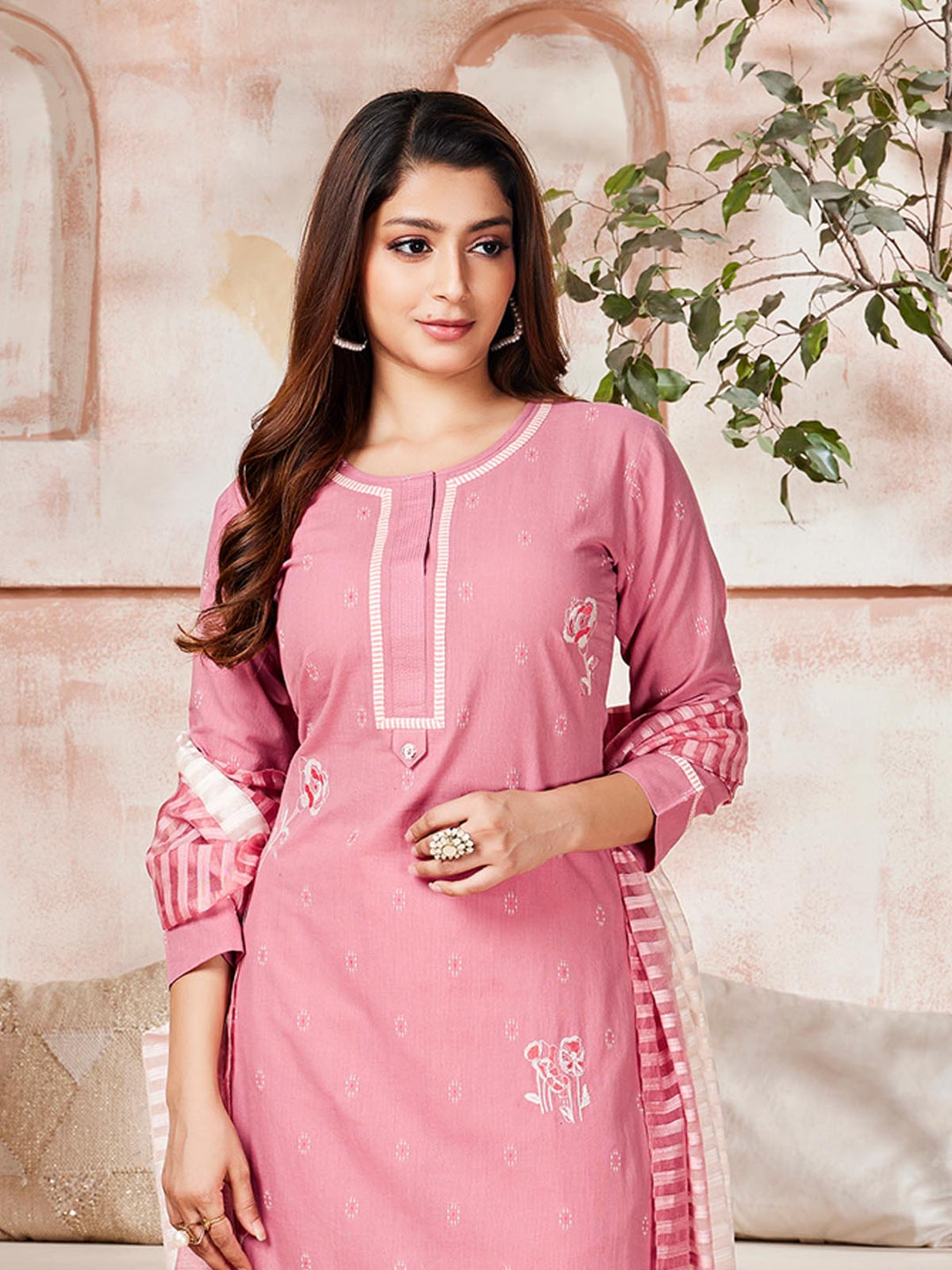 Light Pink Woven Cotton Suit Set