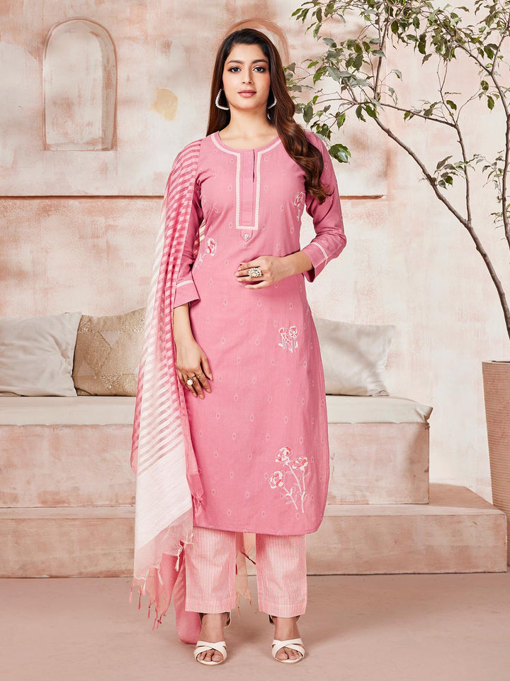 Light Pink Woven Cotton Suit Set