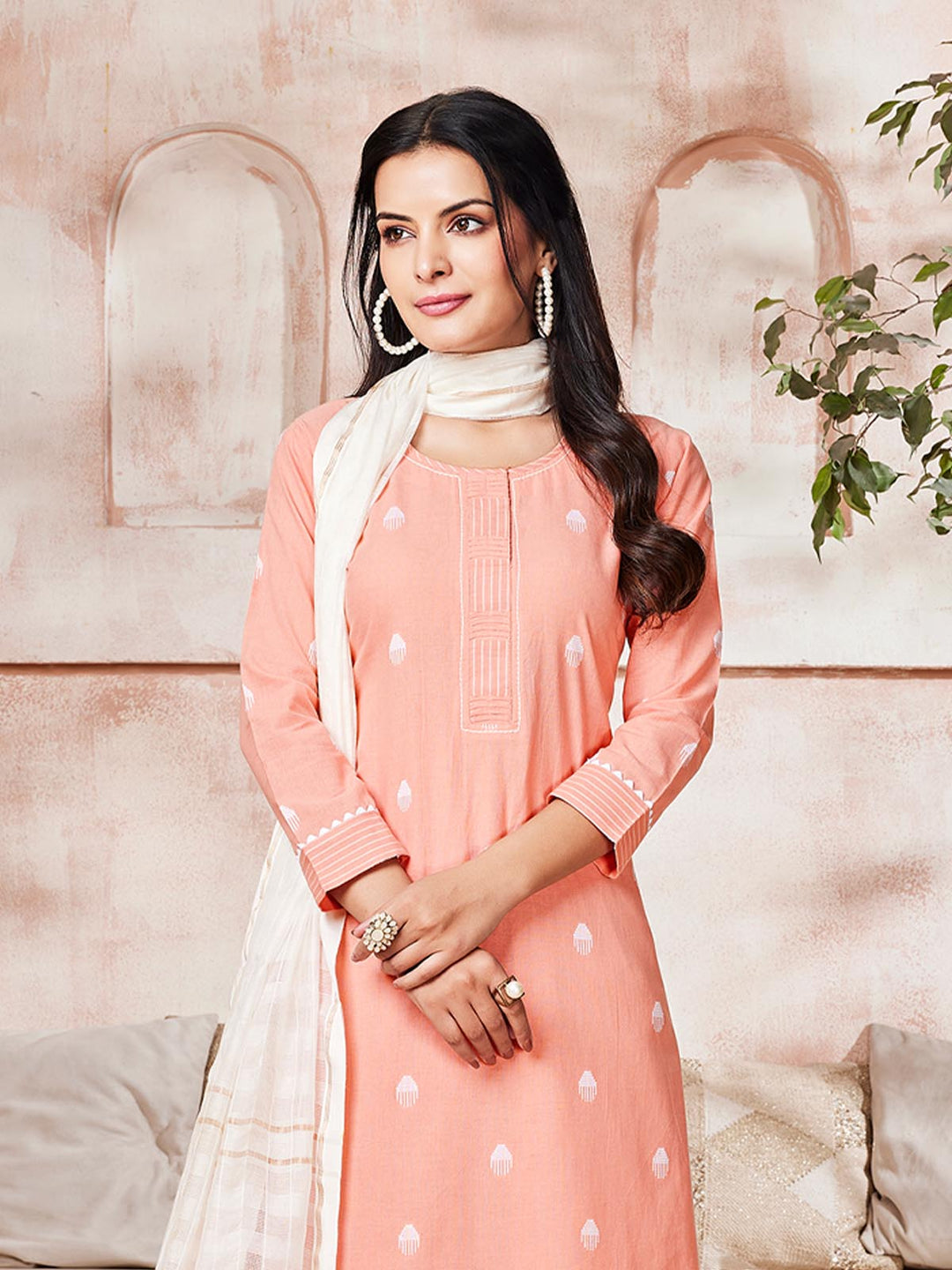 Peach Woven Cotton Suit Set