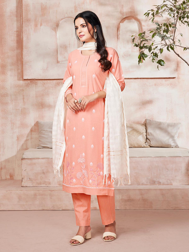 Peach Woven Cotton Suit Set