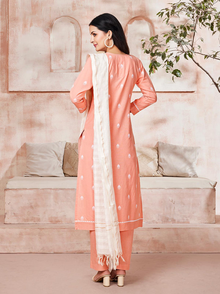 Peach Woven Cotton Suit Set