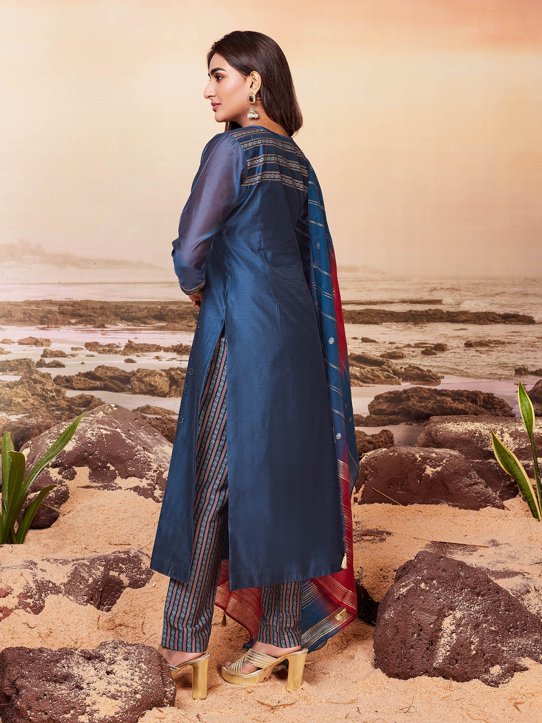 Classic Blue Chanderi Suit Set