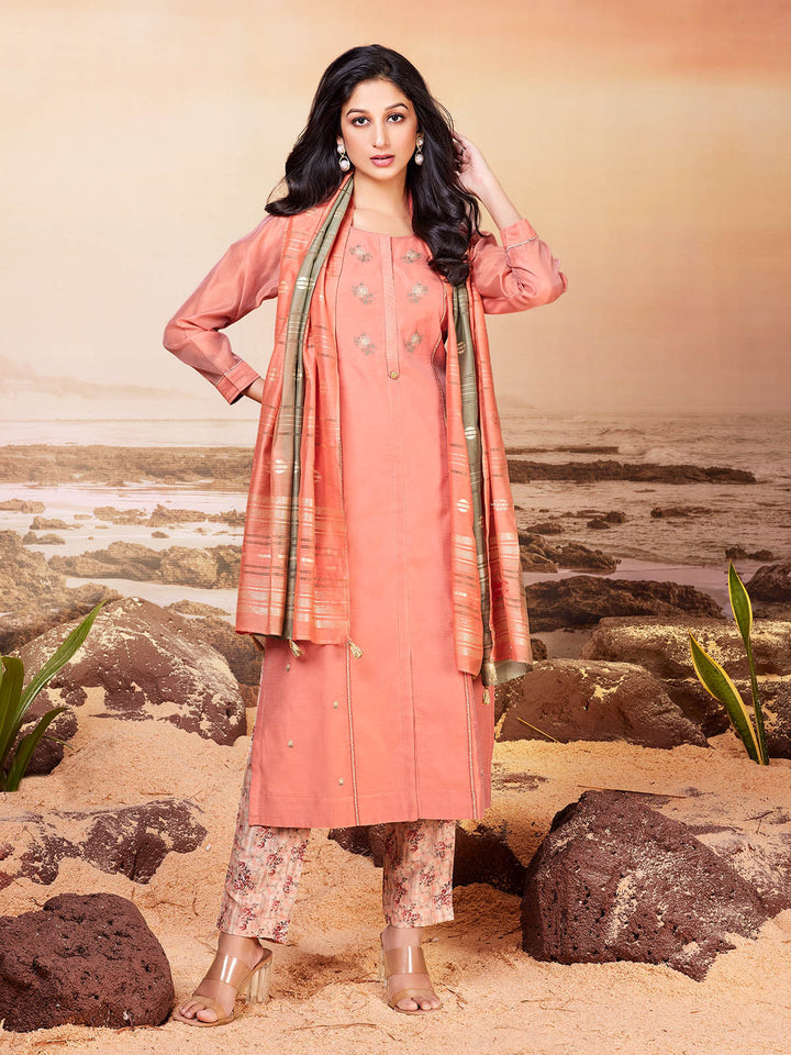 Peach Chanderi Suit Set