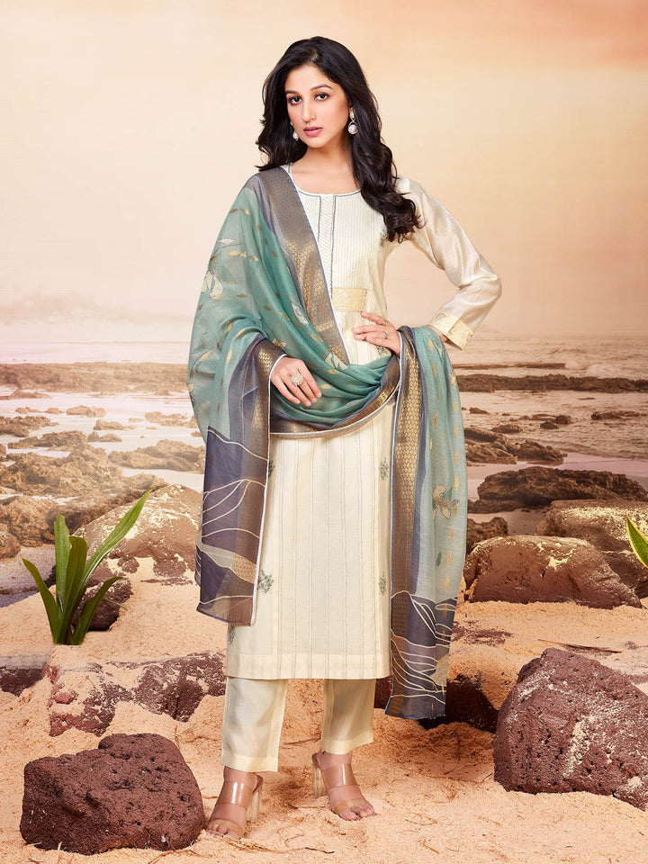 Cream Chanderi Suit Set