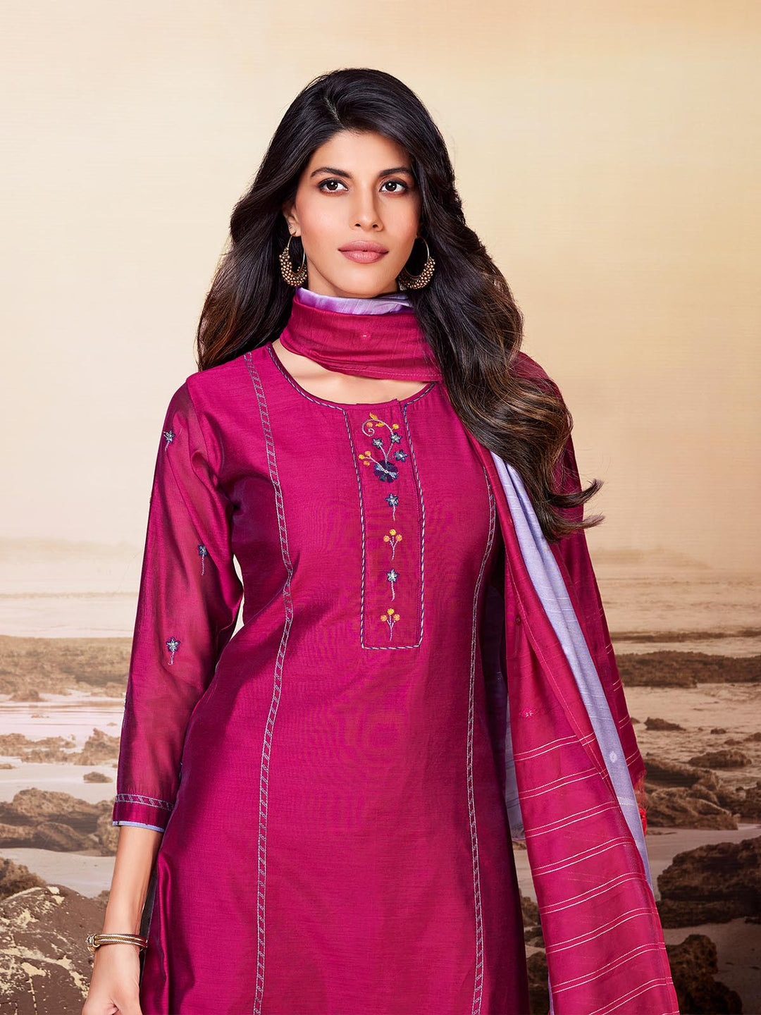 Magenta Pink Chanderi Suit Set