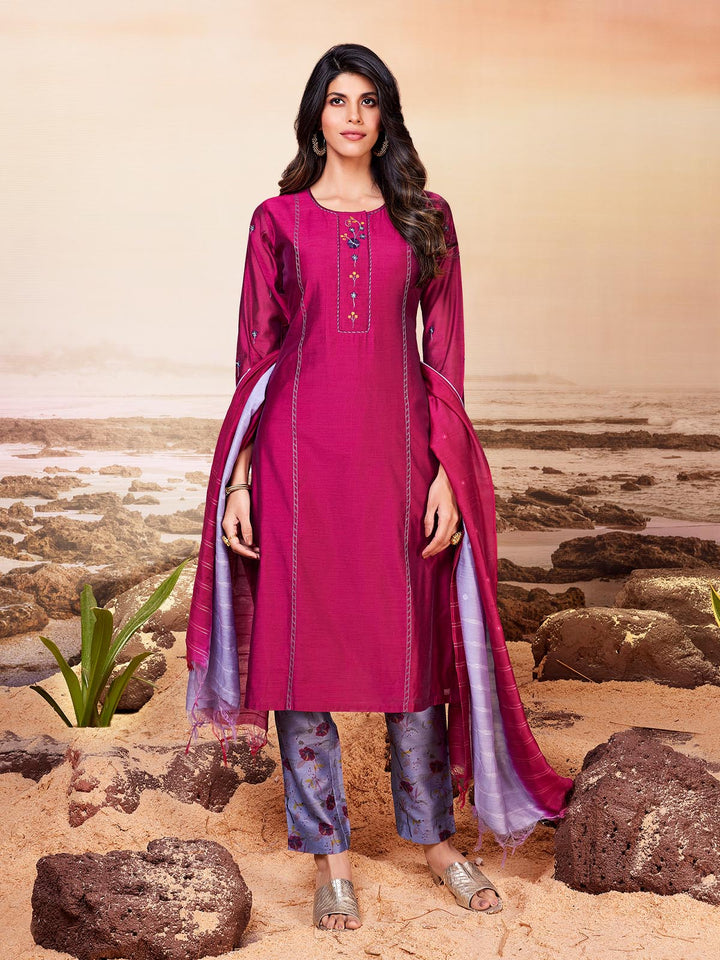 Magenta Pink Chanderi Suit Set