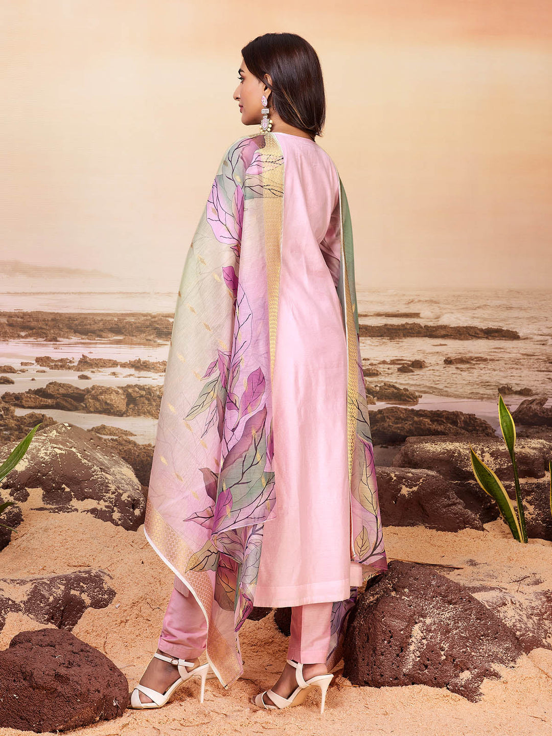 Blush Pink Chanderi Suit Set