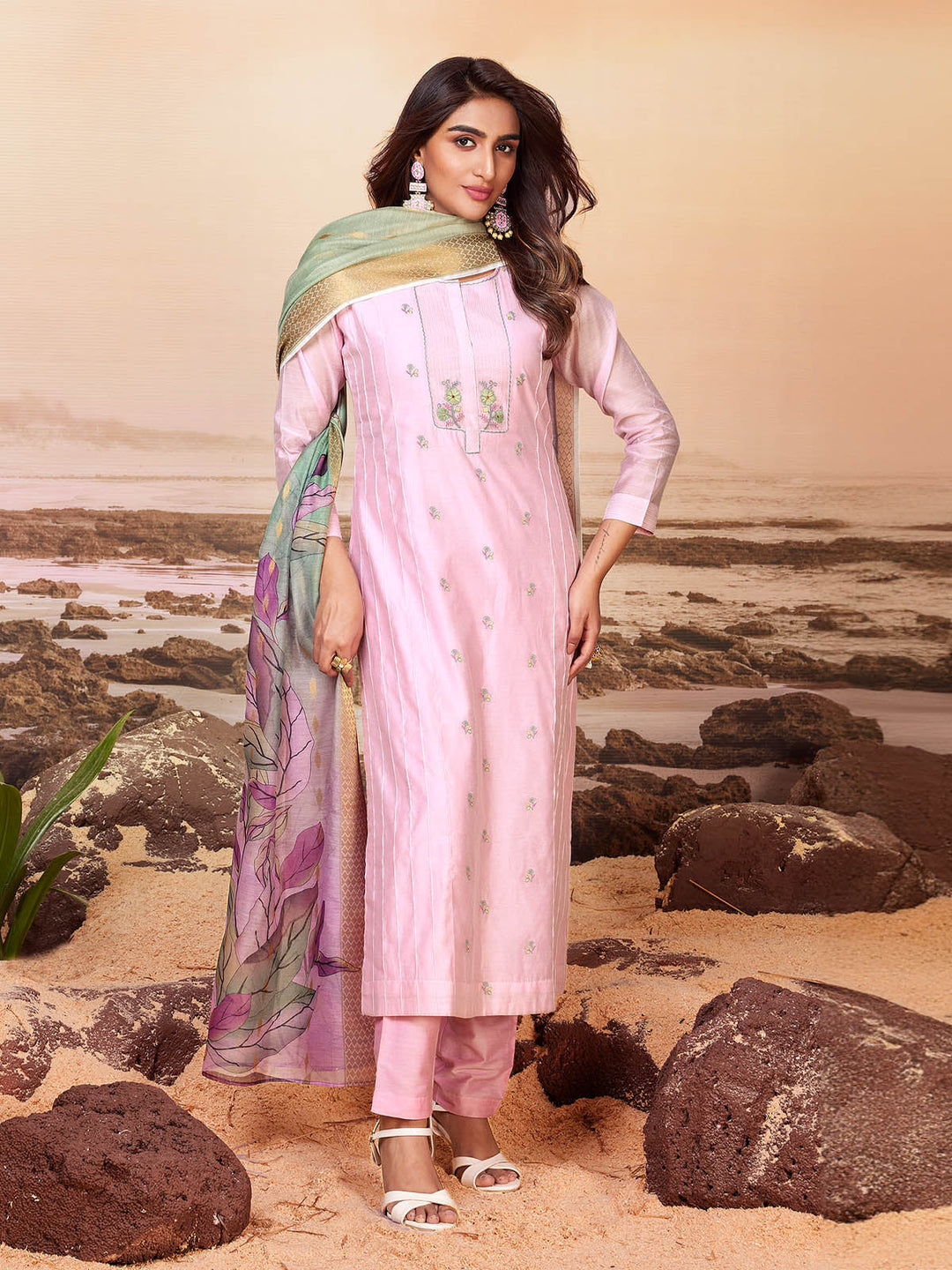 Blush Pink Chanderi Suit Set