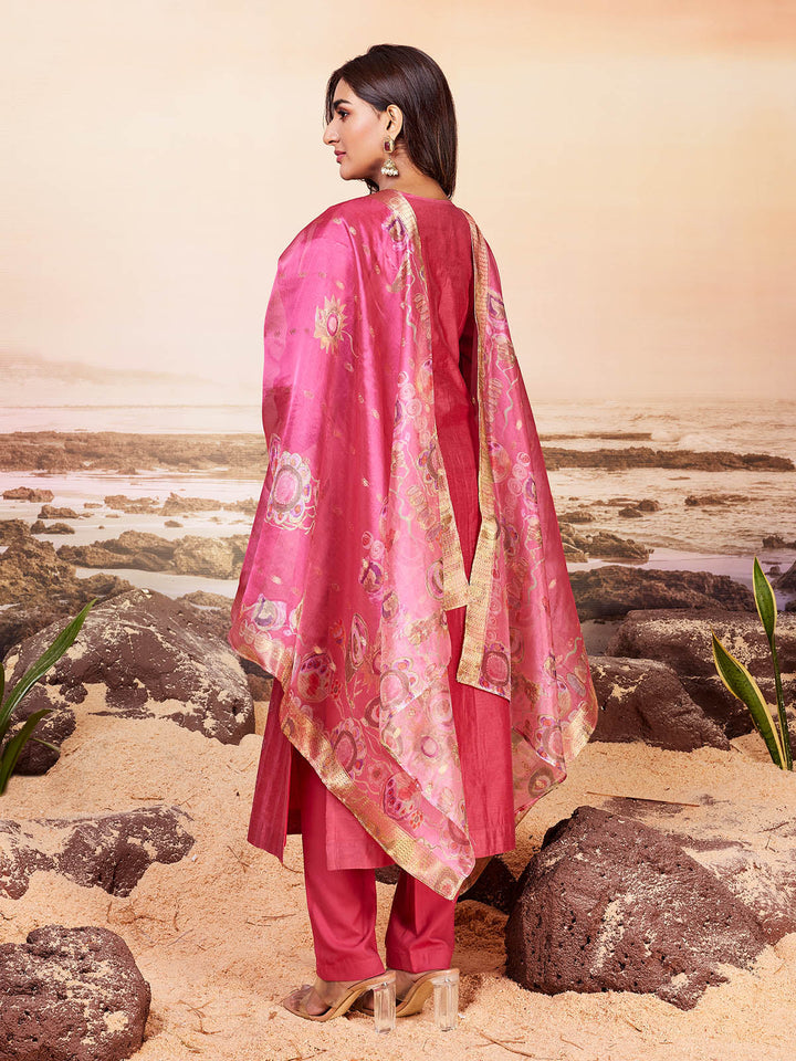 Fuscia Pink Chanderi Suit Set