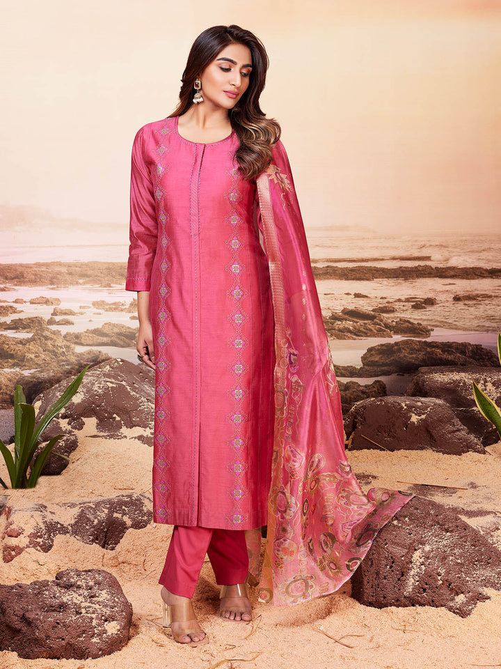 Fuscia Pink Chanderi Suit Set