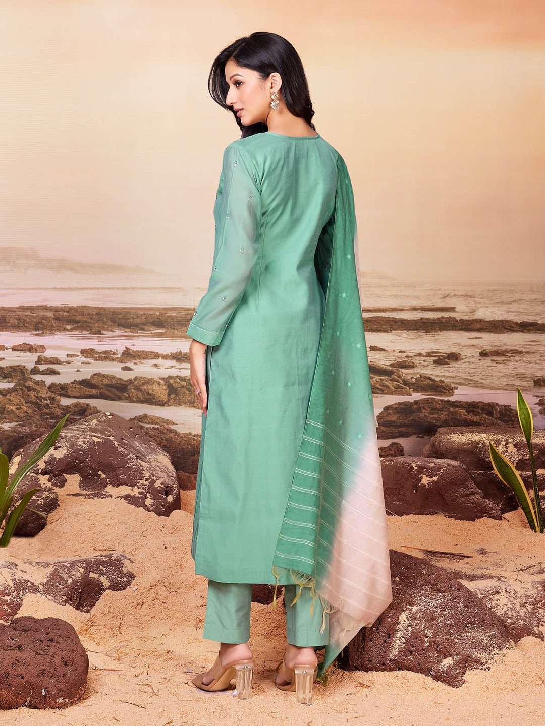 Sage Green Chanderi Suit Set