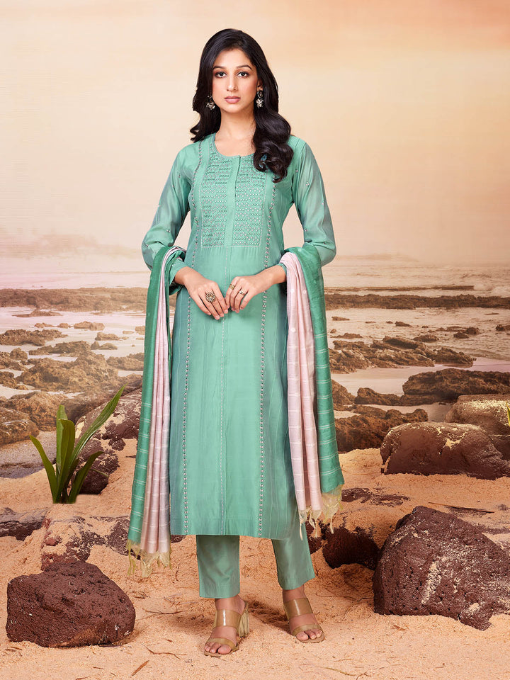 Sage Green Chanderi Suit Set