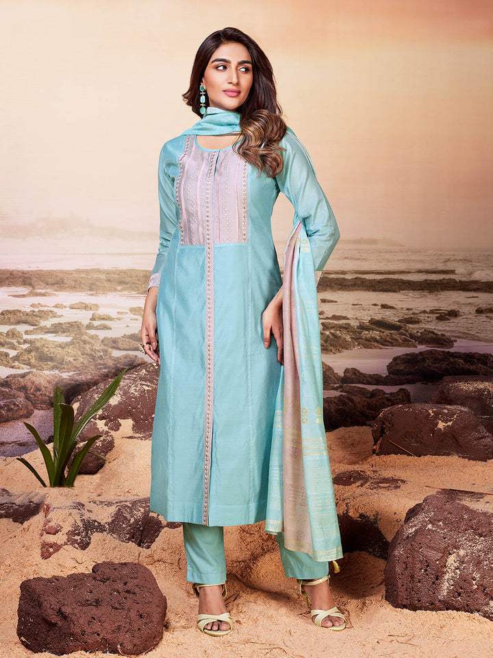 Powder Blue Chanderi Suit Set