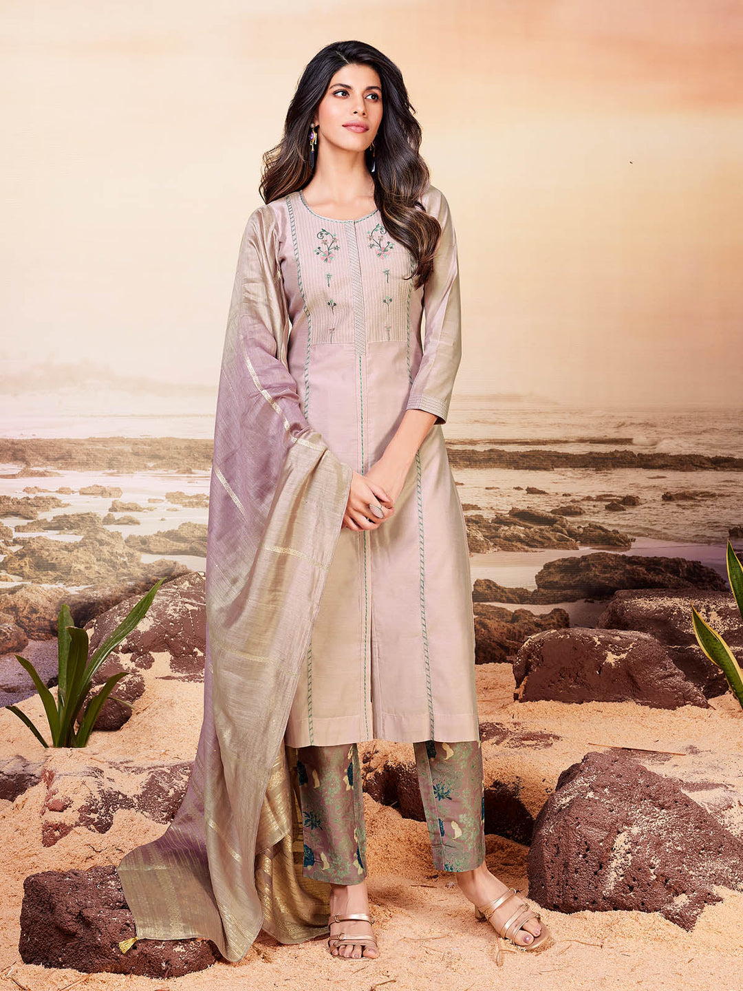 Dusty Rose Chanderi Suit Set