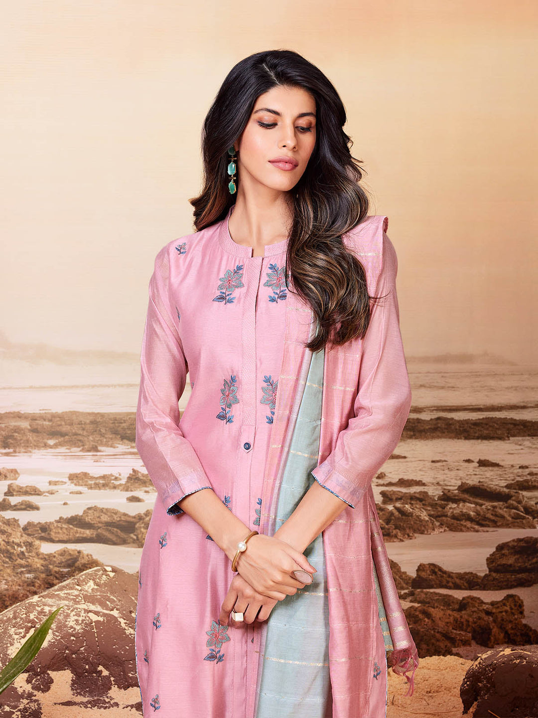 Blush Pink Chanderi Suit Set