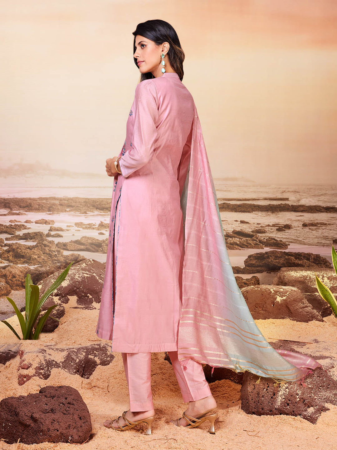 Blush Pink Chanderi Suit Set