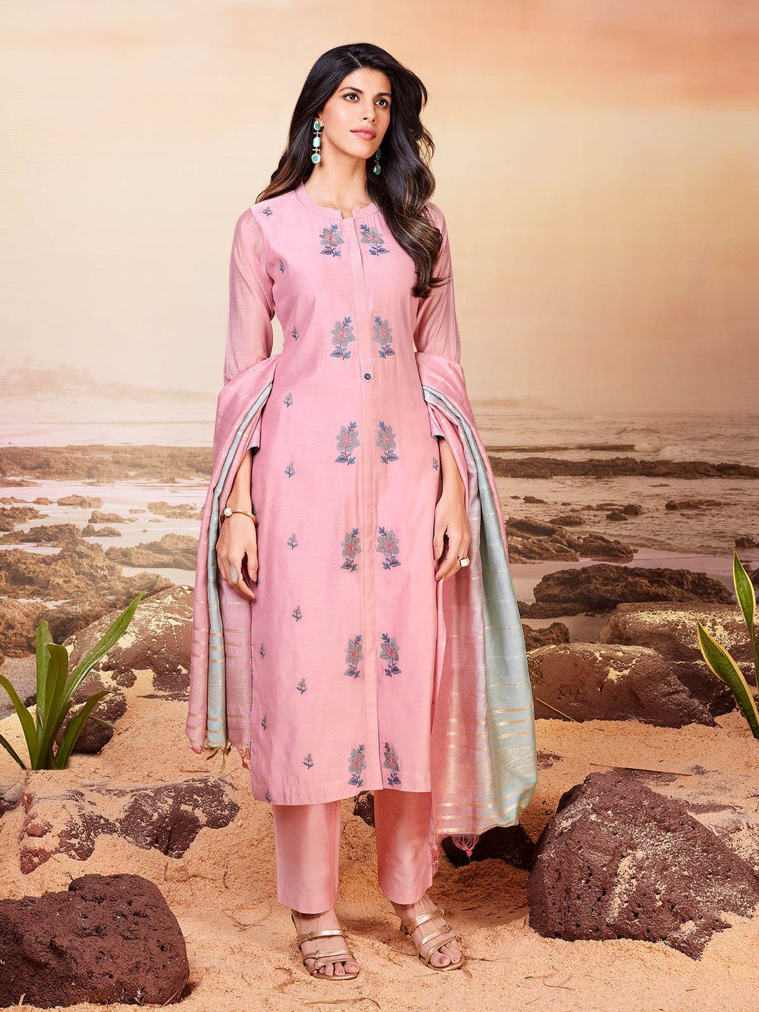 Blush Pink Chanderi Suit Set