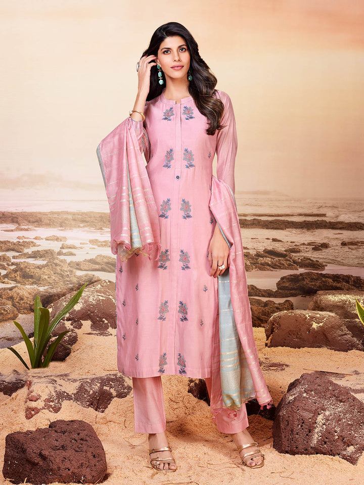 Blush Pink Chanderi Suit Set