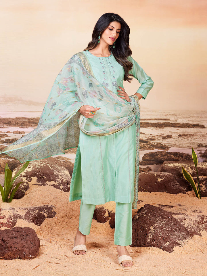 Mint Green Chanderi Suit Set