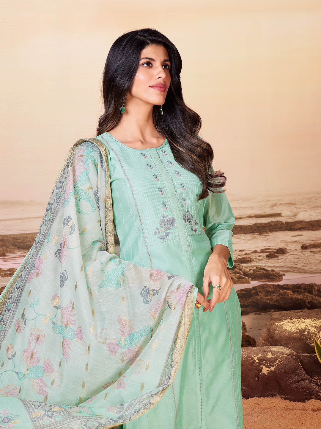 Mint Green Chanderi Suit Set