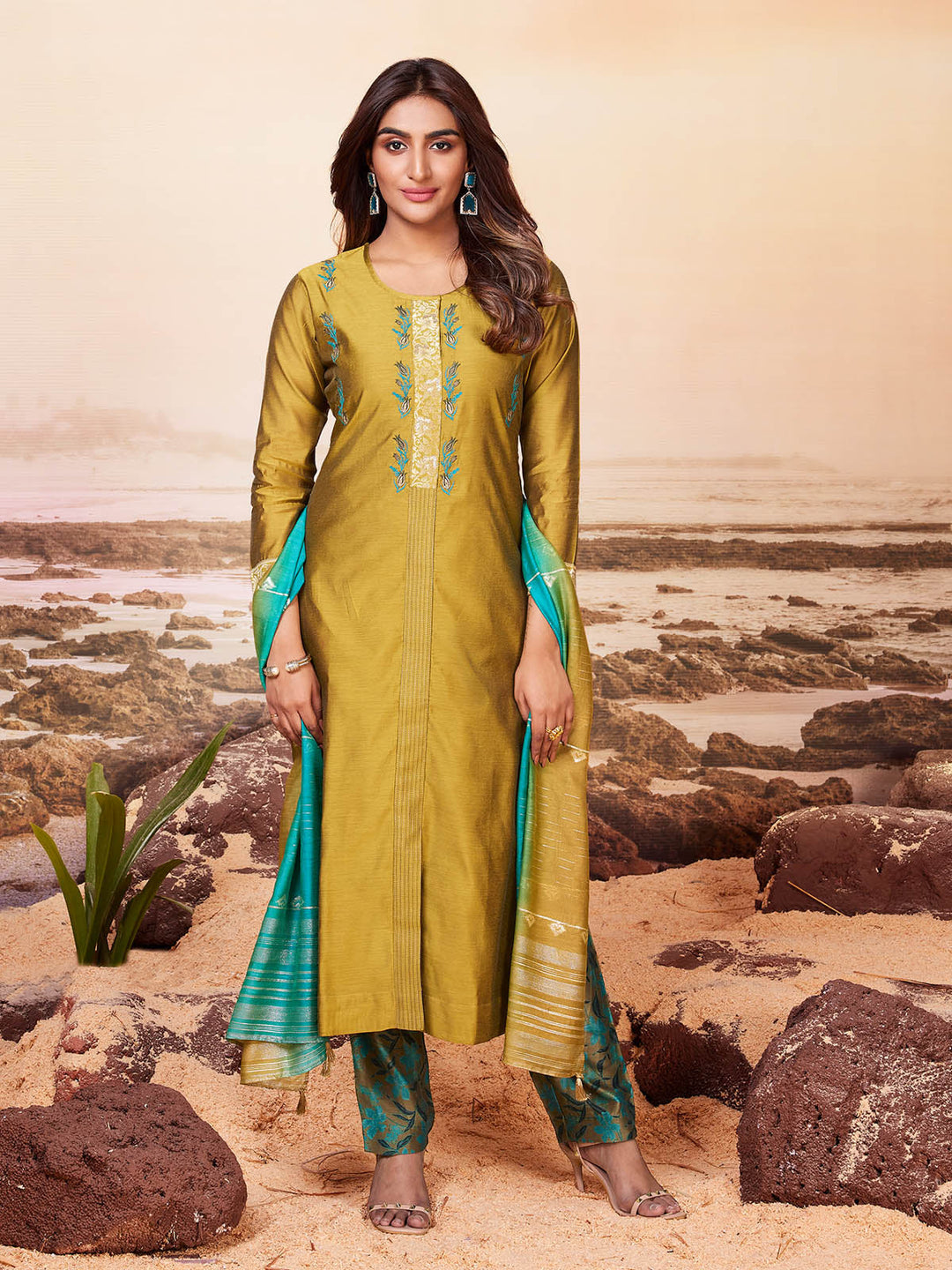 Golden Yellow Chanderi Suit Set