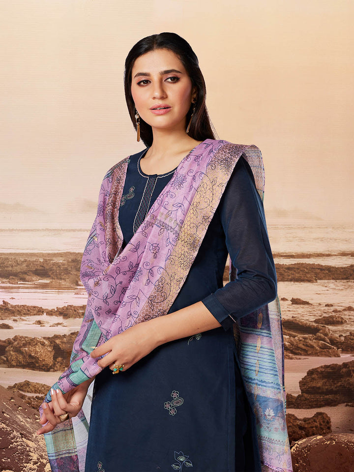 Space Blue Chanderi Suit Set