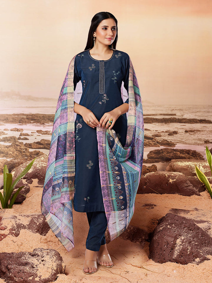 Space Blue Chanderi Suit Set