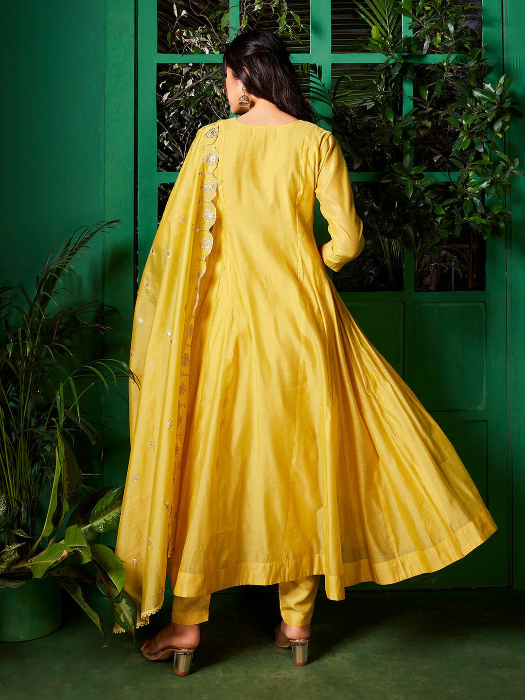 Yellow Chanderi Anarkali Set