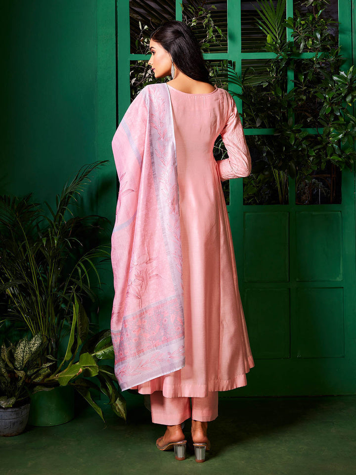 Soft Pink Semi-Silk Anarkali Set