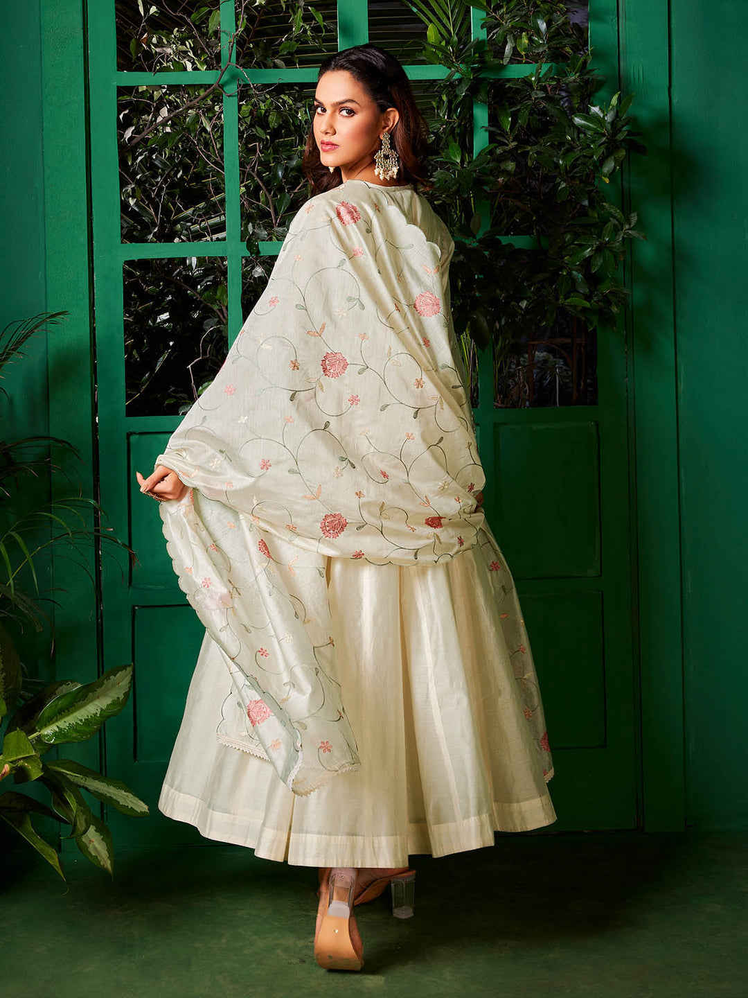 Ivory Chanderi Anarkali Set